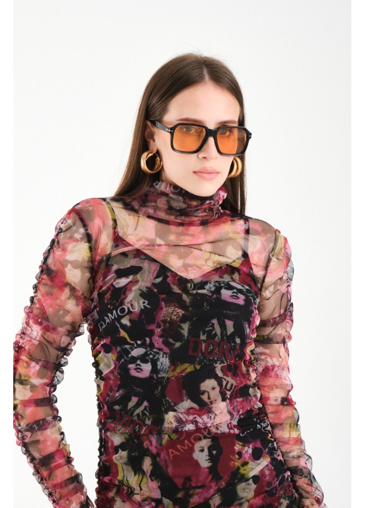 Büzgülü Mini Elbise-Pembe