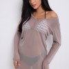 V Yaka Mini Elbise-Tül V Yaka Mini Elbise-Tül