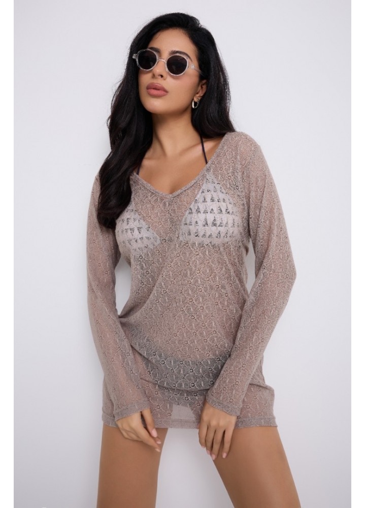 V Yaka Mini Elbise-Dantel