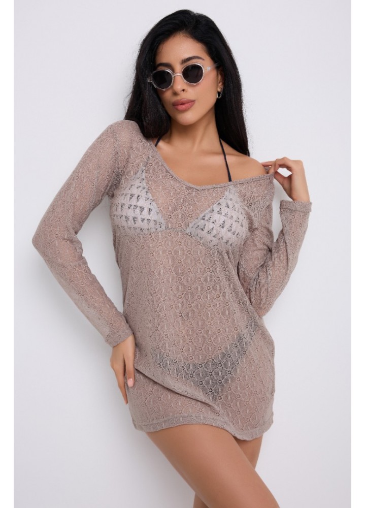 V Yaka Mini Elbise-Dantel V Yaka Mini Elbise-Dantel