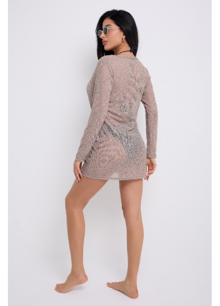 V Yaka Mini Elbise-Dantel V Yaka Mini Elbise-Dantel