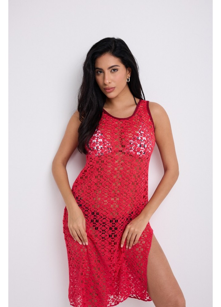 Askılı Dantel Detay Elbise-Fuşya Pembe