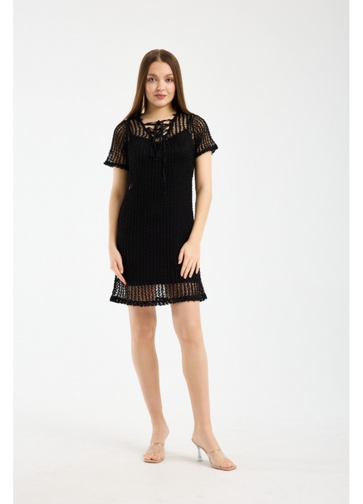 Zincir Desen Elbise Kısa Kol